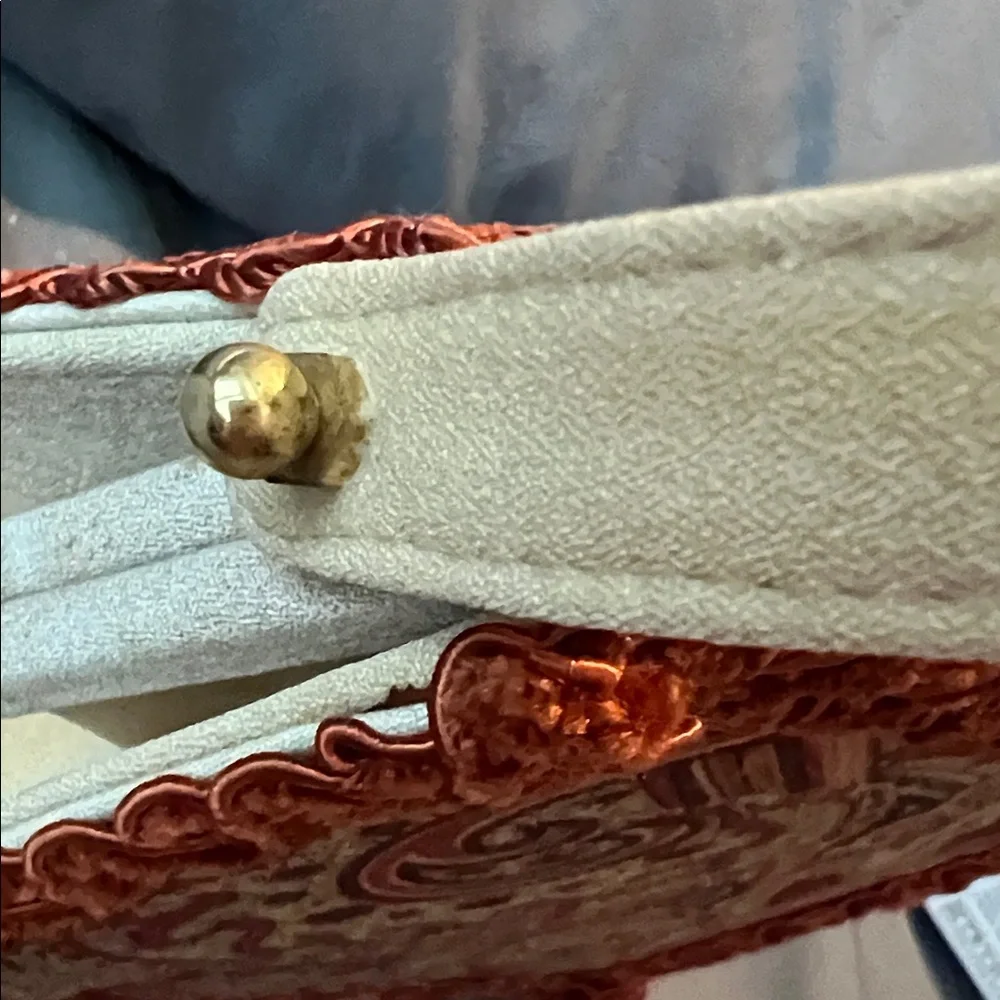 MOO ROO Charleston Handmade Vintage 2001 Burnt Orange Paisley Velvet-Trim Clutch - Picture 12 of 17